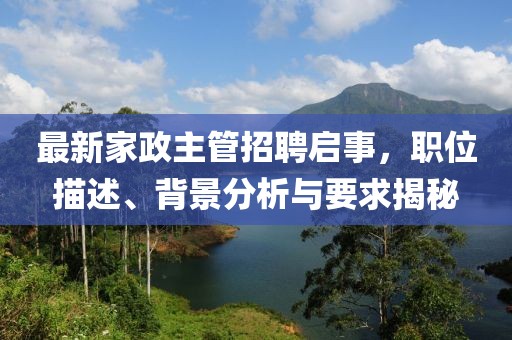最新家政主管招聘启事，职位描述、背景分析与要求揭秘