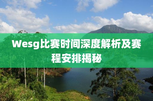 Wesg比赛时间深度解析及赛程安排揭秘